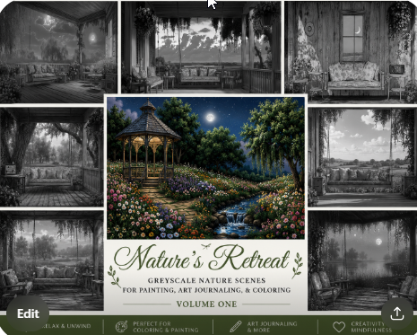 Nature's Retreat - Greyscale Nature Scenes for Painting, Art Journaling, & Coloring Vol One 3