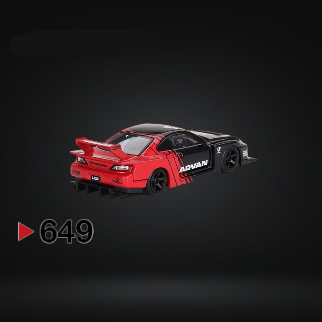 Nissan LB-Super Silhouette S15 SILVIA ADVAN #649 1:64 MGT00649 by Mini GT Angled Rear View