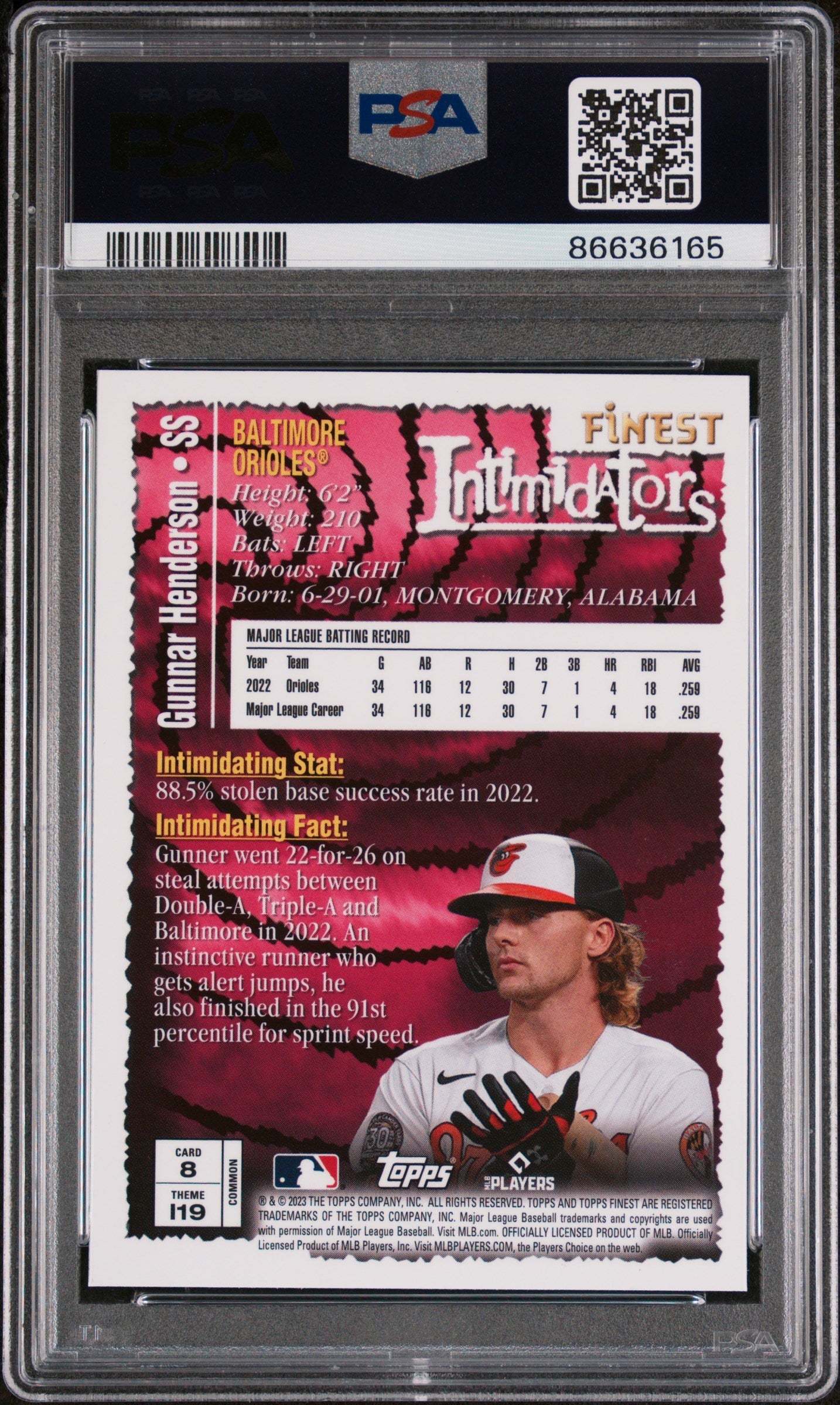 2023 TOPPS FINEST FLASHBACKS GUNNAR HENDERSON  #8 - PSA 9 2