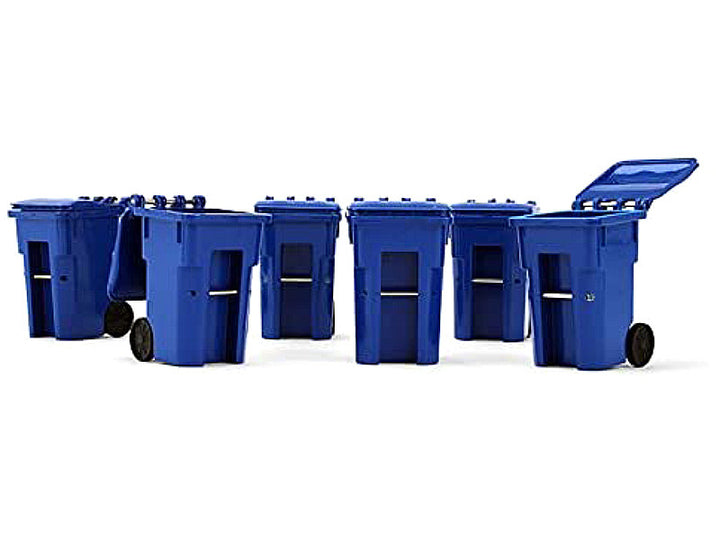 Set of 6 Blue Garbage Trash Bin Containers Replica 1/34 Models by First Gear 2