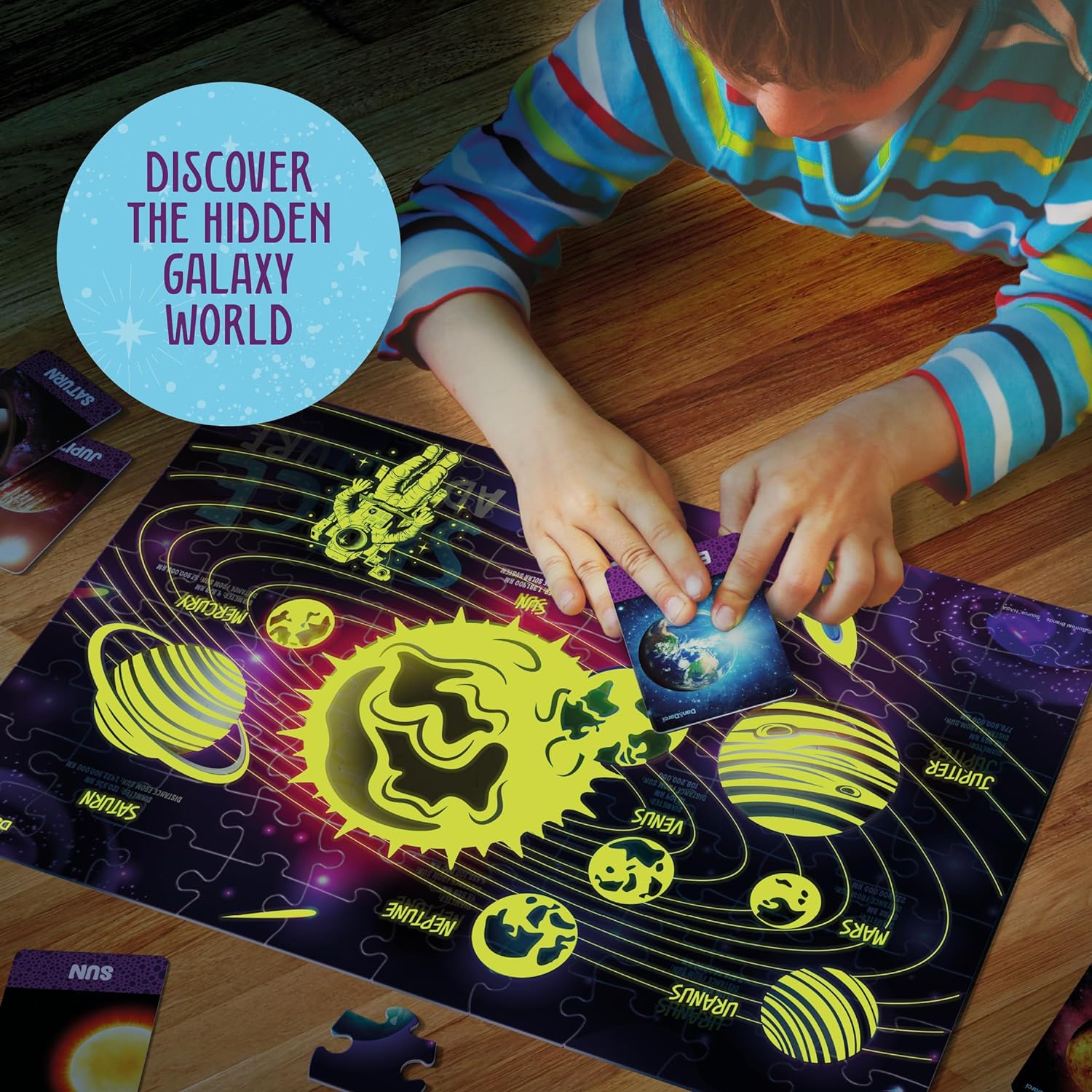 Glow in The Dark 100 Piece Galaxy Puzzle for Kids by Surreal Brands 6