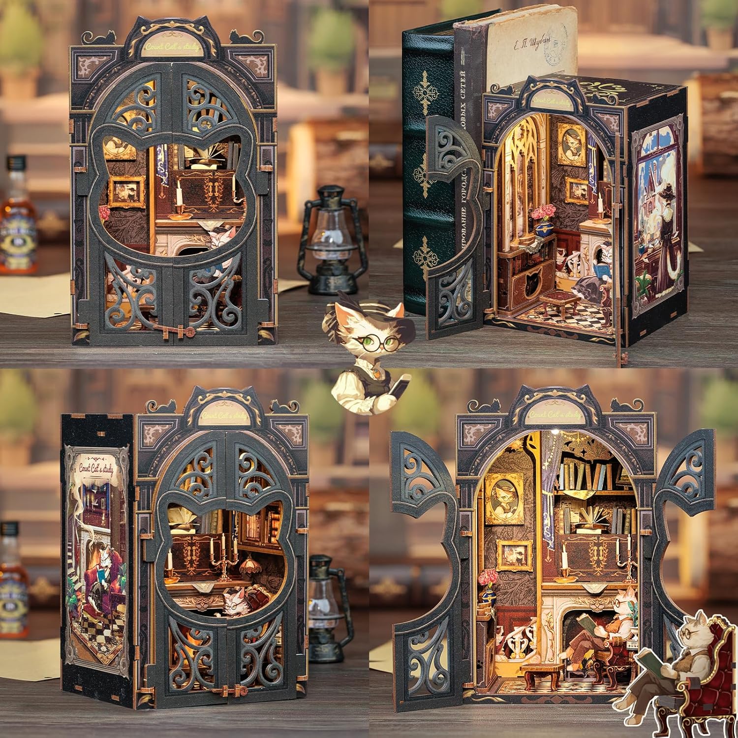 Book Nook Wizardi Miniature - Count Cat's Study Roombox Kit-1