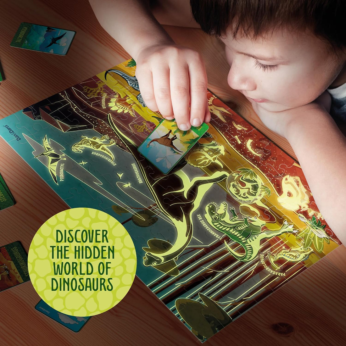 Glow in The Dark 100 Piece Dinosaur Puzzle for Kids by Surreal Brands 6