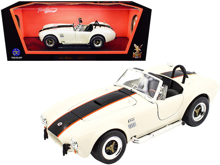 1964 Shelby Cobra 427 S/C Roadster Cream with Black and Orange Stripes 1/18 Diecast Model Car by Road Signature-0