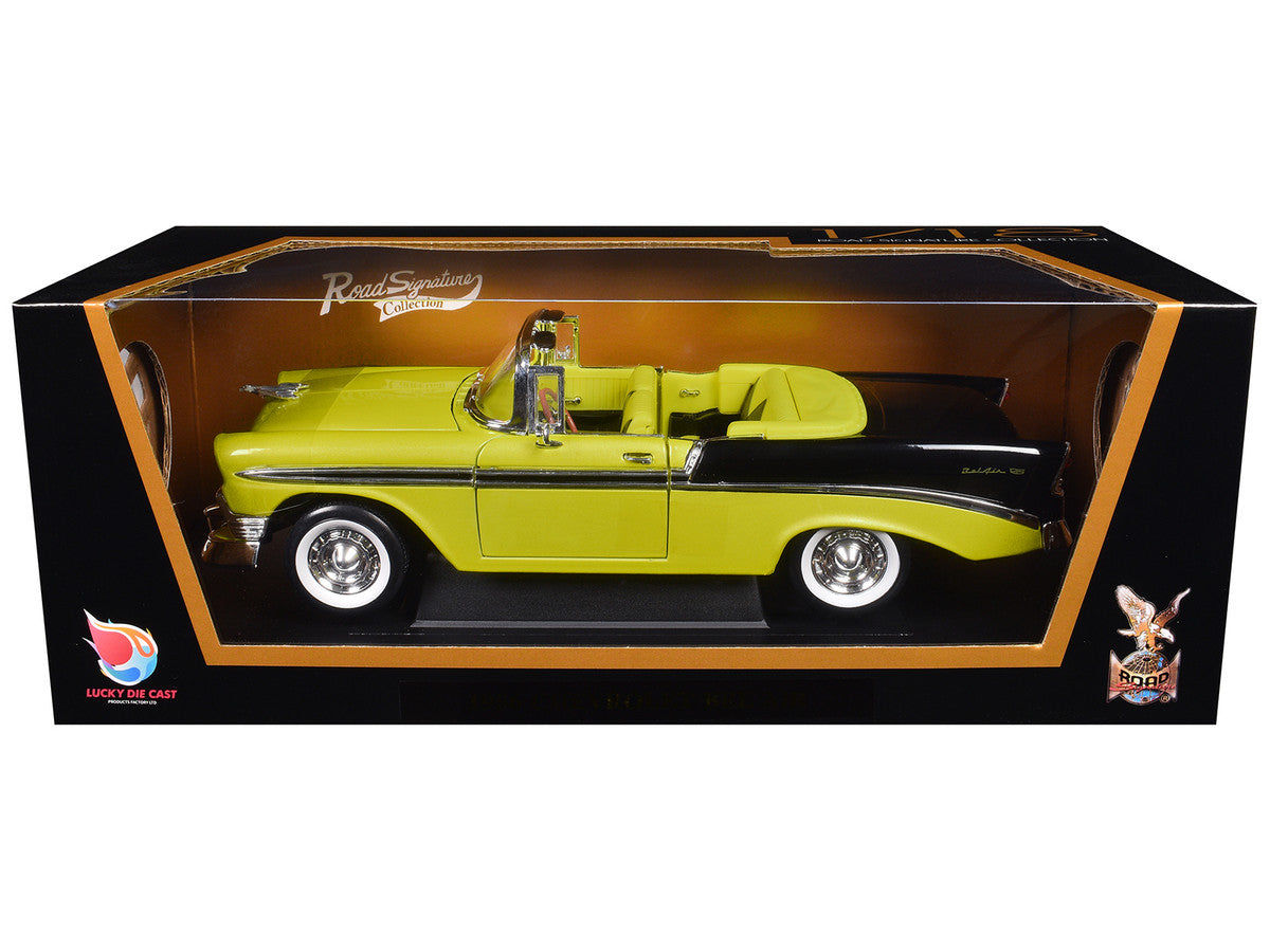 1956 Chevrolet Bel Air Convertible Yellow/Black 1/18 Diecast Car Model by Road Signature-2