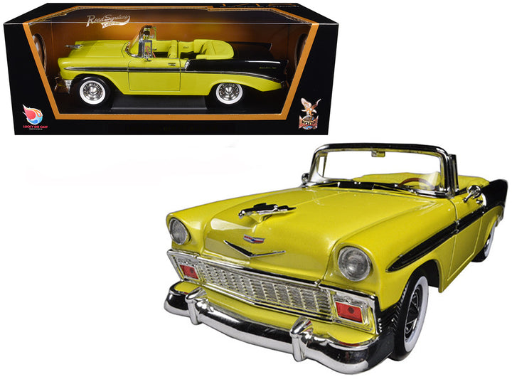 1956 Chevrolet Bel Air Convertible Yellow/Black 1/18 Diecast Car Model by Road Signature-0