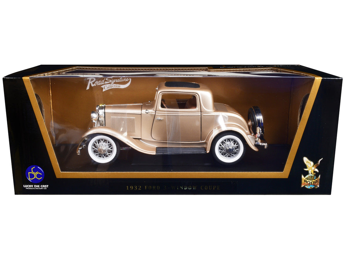 1932 Ford 3 Window Coupe Gold 1/18 Diecast Model Car by Road Signature-0