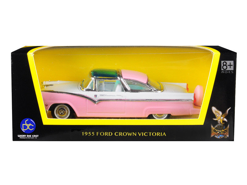 1955 Ford Crown Victoria Pink and White 1/43 Diecast Model Car by Road Signature-0