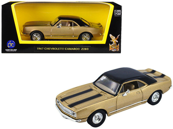 1967 Chevrolet Camaro Z-28 Gold with Black Stripes and Black Top 1/43 Diecast Model Car by Road Signature-0