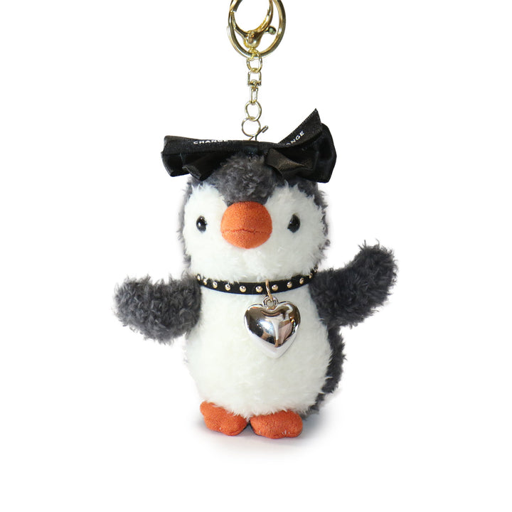 Fritter Penguin white Black Bow and Heart Charm 4-inch 