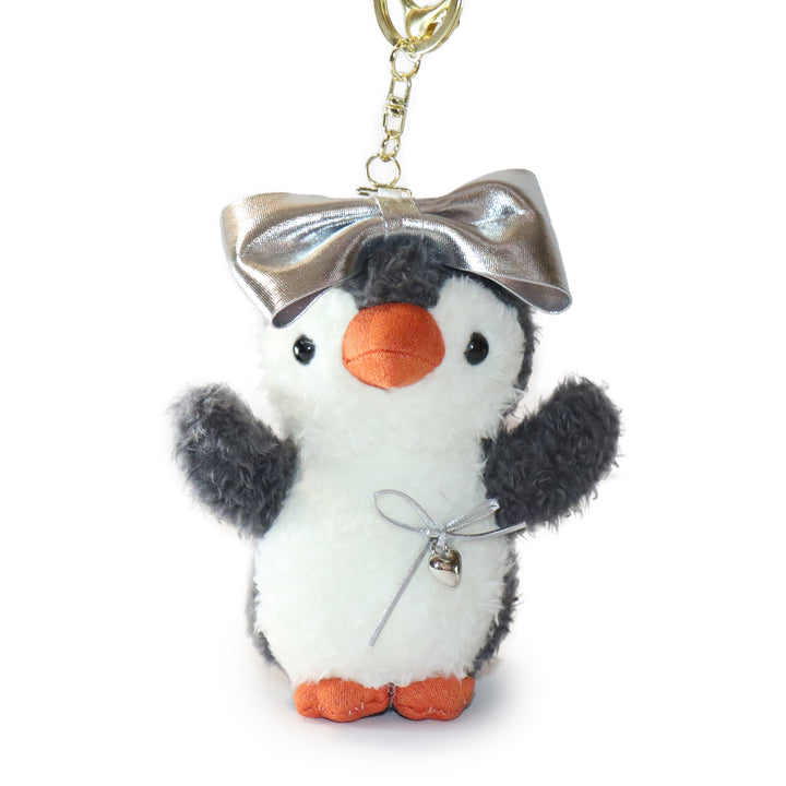 Fritter Penguin white Black Bow and Heart Charm 4-inch 