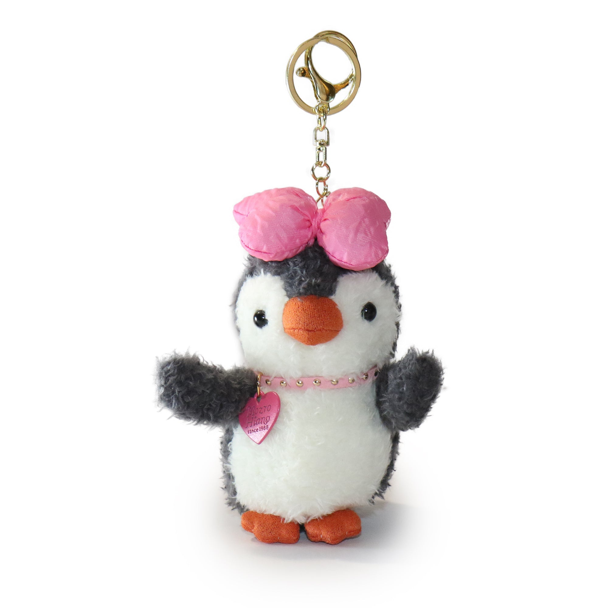 Fritter Penguin white Black Bow and Heart Charm 4-inch  5