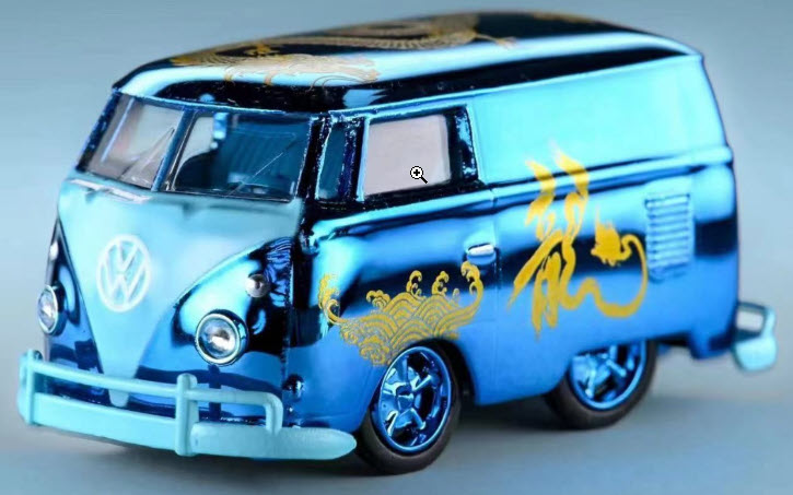 VW Volkswagen Bus 1960 Chrome Blue "Year of the Dragon" 1:64 Scale Diecast Model by HY Model