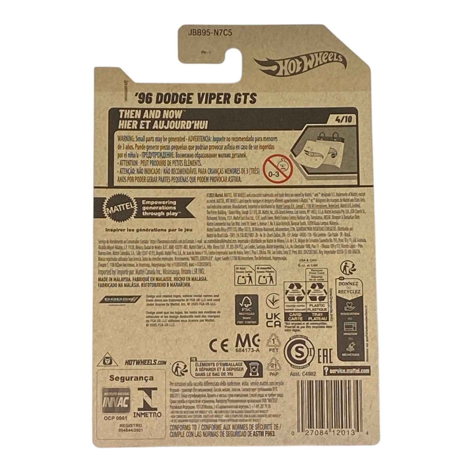 Hot Wheels '96 Dodge Viper GTS - Then and Now Series 4/10 2