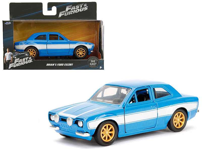 Brian's Ford Escort Light Blue with White Stripes "Fast & Furious" Movie 1/32 Diecast Model Car by Jada-0