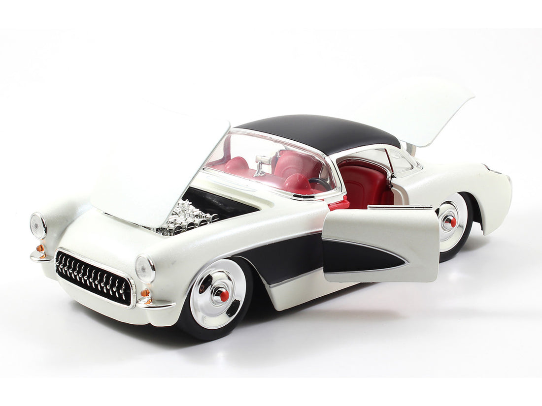 1957 Chevrolet Corvette Satin Cream Metallic with Matt Black Top and Side 1/24 Diecast Model Car by Jada-2