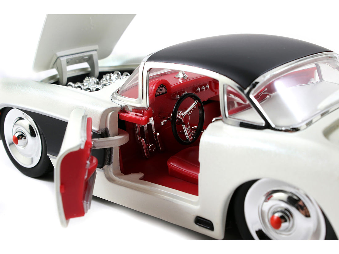 1957 Chevrolet Corvette Satin Cream Metallic with Matt Black Top and Side 1/24 Diecast Model Car by Jada-3