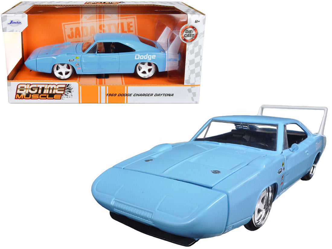 1969 Dodge Charger Daytona Light Blue with White "Bigtime Muscle" Series 1/24 Diecast Model Car by Jada-0