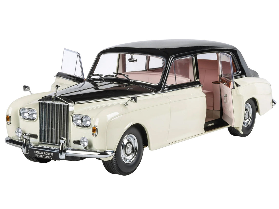 1965 Rolls Royce Phantom V Duotone Ivory White and Mason's Black 1/18 Diecast Model Car by Paragon Models-1