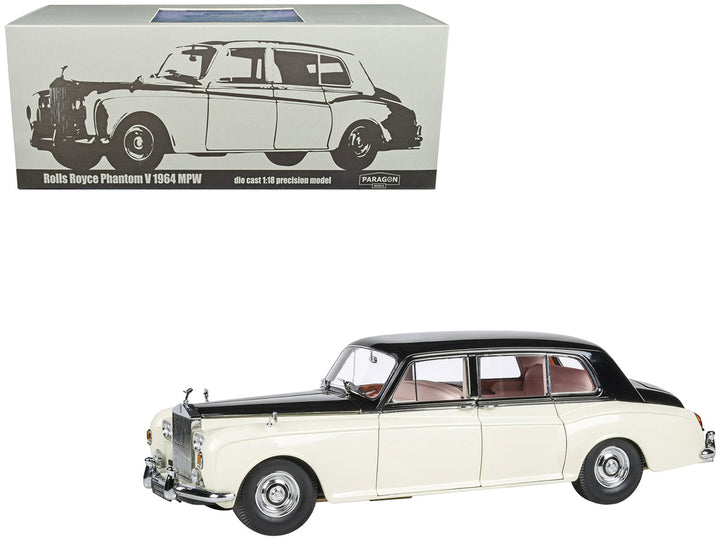 1965 Rolls Royce Phantom V Duotone Ivory White and Mason's Black 1/18 Diecast Model Car by Paragon Models-0