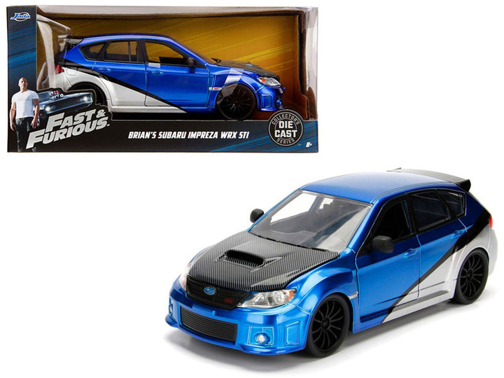 Brian's Subaru Impreza WRX STI Blue and Silver with Carbon Hood "Fast & Furious" Movie 1/24 Diecast Model Car by Jada-0