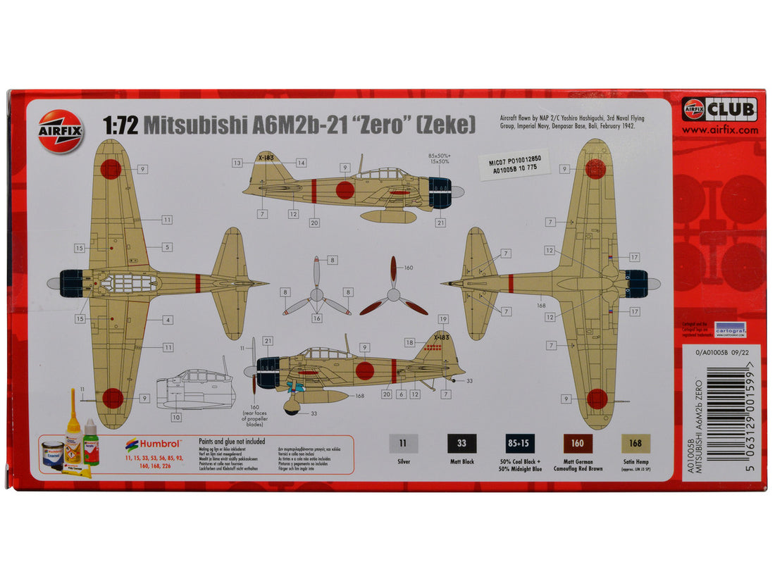 Level 1 Model Kit Mitsubishi A6M2b Zero Fighter Aircraft 1/72 Plastic Model Kit by Airfix-2