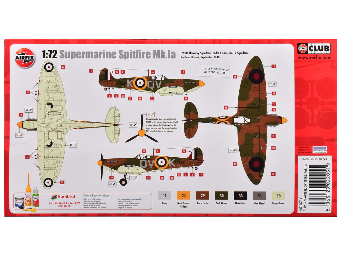 Level 1 Model Kit Supermarine Spitfire Mk.Ia Fighter Aircraft 1/72 Plastic Model Kit by Airfix-3