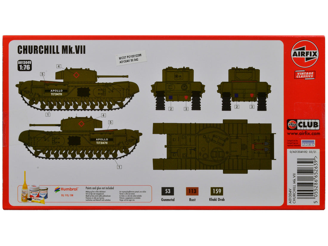 Level 2 Model Kit British Churchill Mk.VII Tank 1/76 Plastic Model Kit by Airfix-2