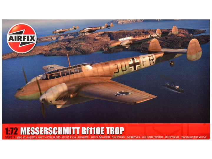 Level 2 Model Kit Messerschmitt Bf110E/E-2 TROP Fighter Aircraft with 2 Scheme Options 1/72 Plastic Model Kit by Airfix-0