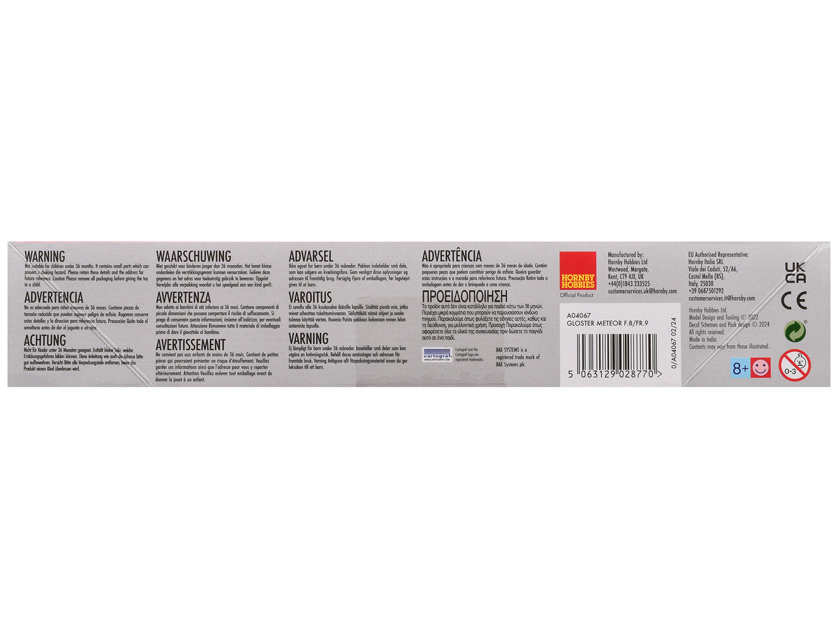 Level 2 Model Kit Gloster Meteor F.8/FR.9 Fighter Aircraft with 2 Scheme Options 1/72 Plastic Model Kit by Airfix-2