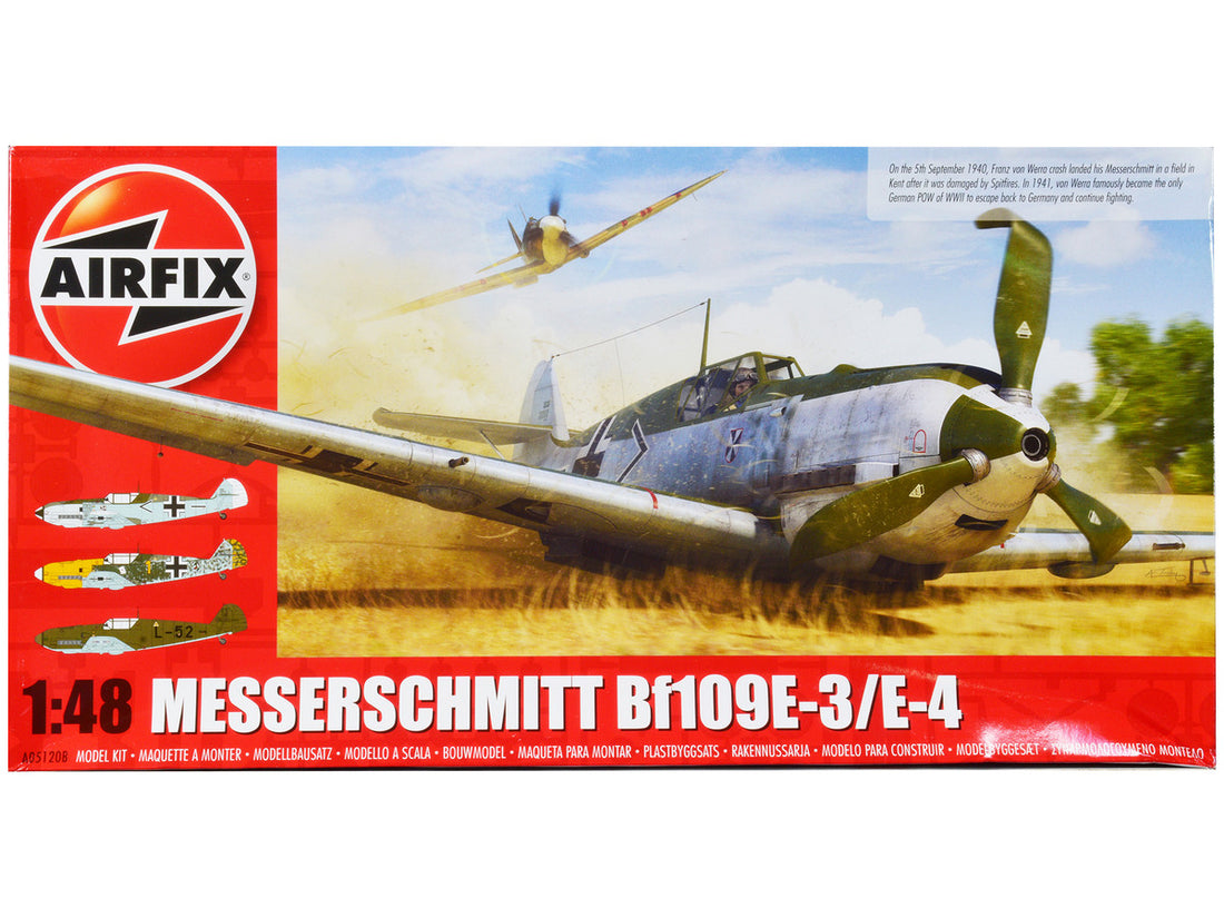 Level 2 Model Kit Messerschmitt Bf109E-3/E-4 Fighter Aircraft with 3 Scheme Options 1/48 Plastic Model Kit by Airfix-0