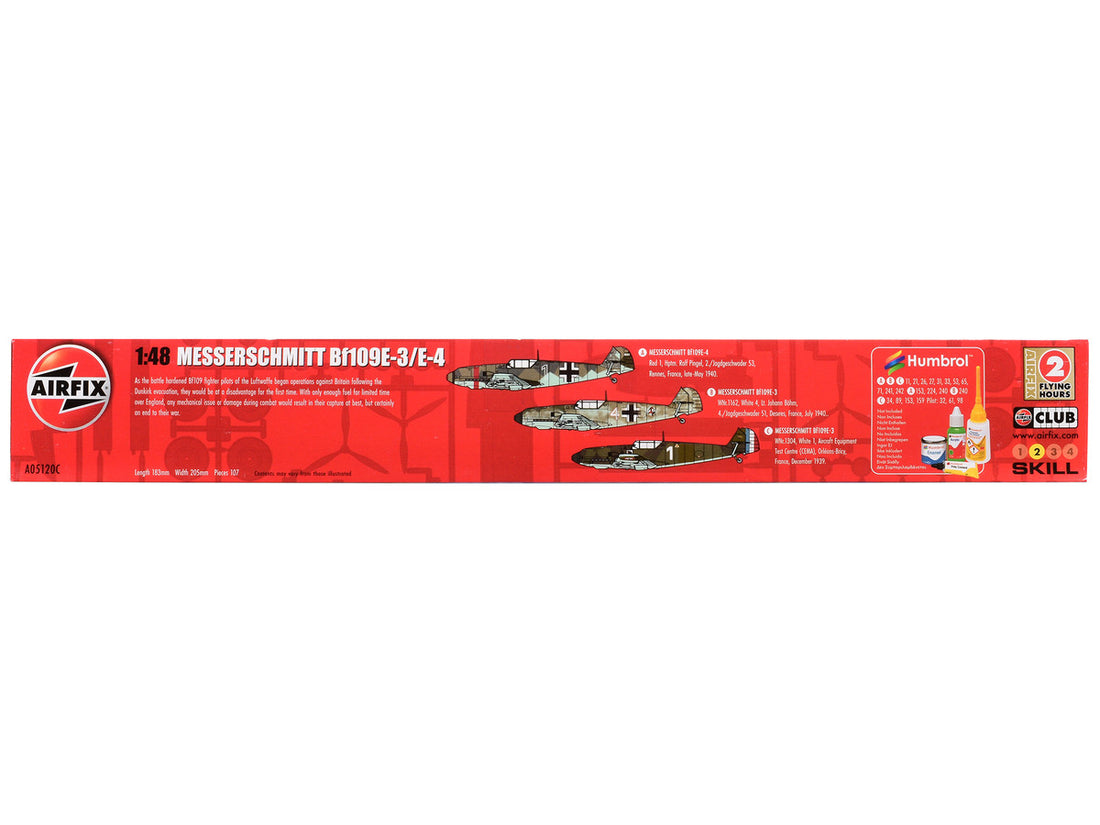 Level 2 Model Kit Messerschmitt Bf109E-3/E-4 Fighter Aircraft with Scheme Options 1/48 Plastic Model Kit by Airfix-1