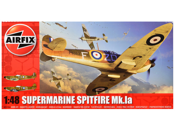 Level 2 Model Kit Supermarine Spitfire Mk Ia Fighter Aircraft with 2 Scheme Options 1/48 Plastic Model Kit by Airfix-0