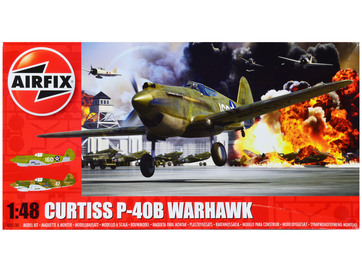 Level 2 Model Kit Curtiss P-40B Warhawk Fighter-Bomber Aircraft with 2 Scheme Options 1/48 Plastic Model Kit by Airfix-0