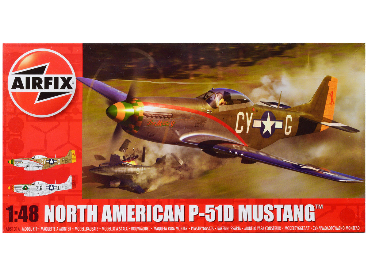 Level 2 Model Kit North American P-51D Mustang Fighter Aircraft with 2 Scheme Options 1/48 Plastic Model Kit by Airfix-0