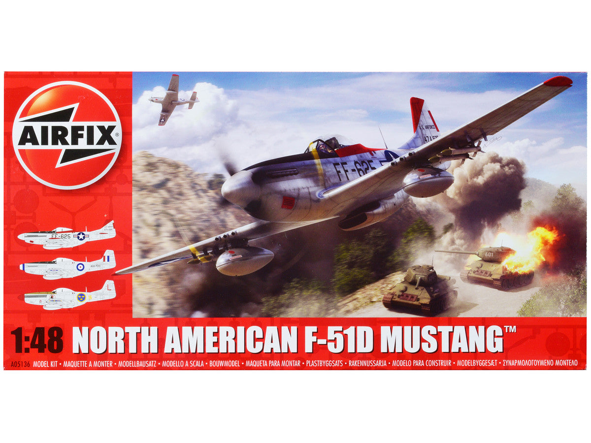 Level 2 Model Kit North American F-51D Mustang Fighter Aircraft with 3 Scheme Options 1/48 Plastic Model Kit by Airfix-0