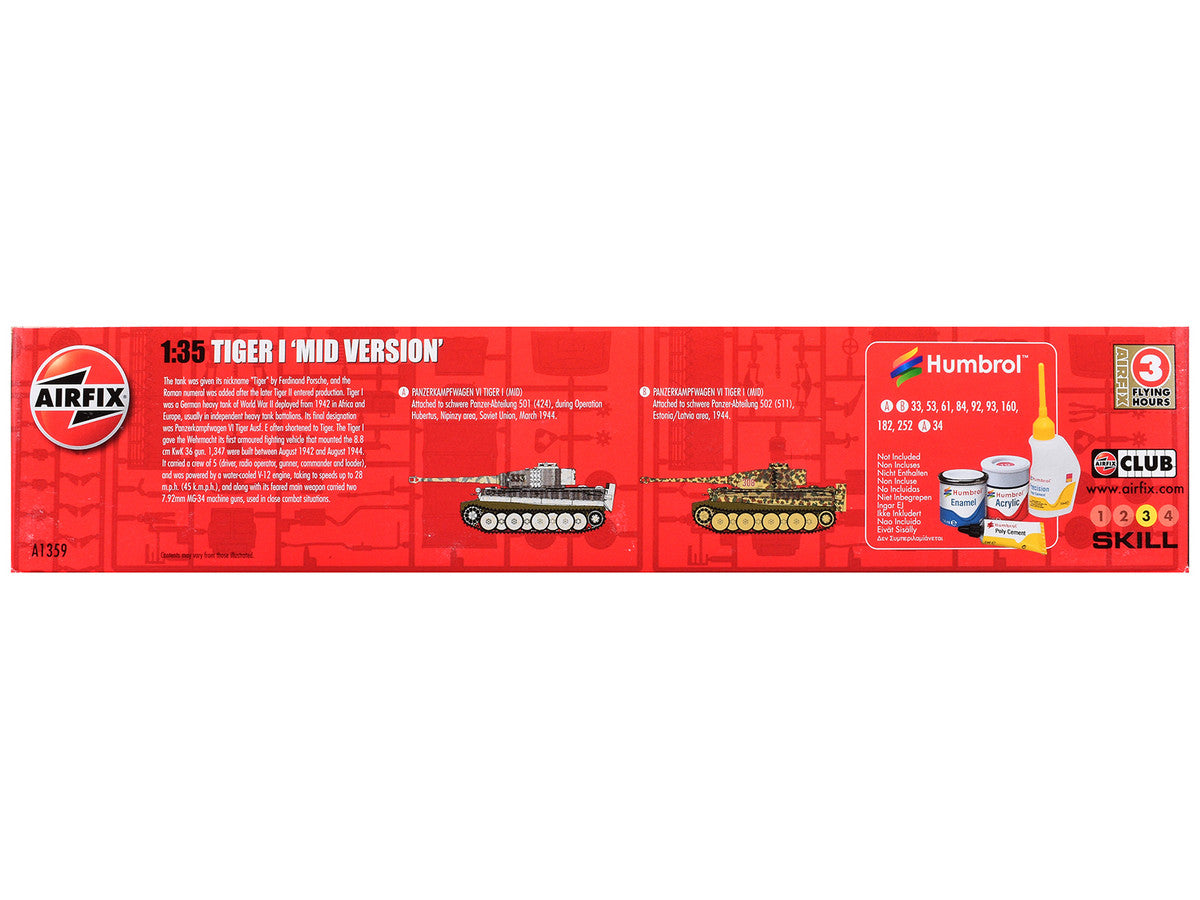 Level 3 Model Kit Tiger I "Mid Version" Tank with 2 Scheme Options 1/35 Plastic Model Kit by Airfix-1