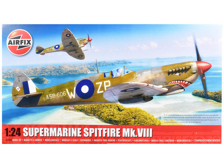 Level 4 Model Kit Supermarine Spitfire Mk.VIII Fighter Aircraft with 3 Scheme Options 1/24 Plastic Model Kit by Airfix-0