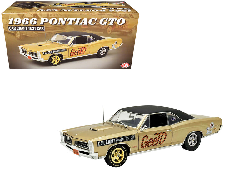 1966 Pontiac GTO "Car Craft Magazine Test Car" Gold Metallic with Black Top and Graphics Limited Edition to 300 pieces Worldwide 1/18 Diecast Model Car by ACME-3