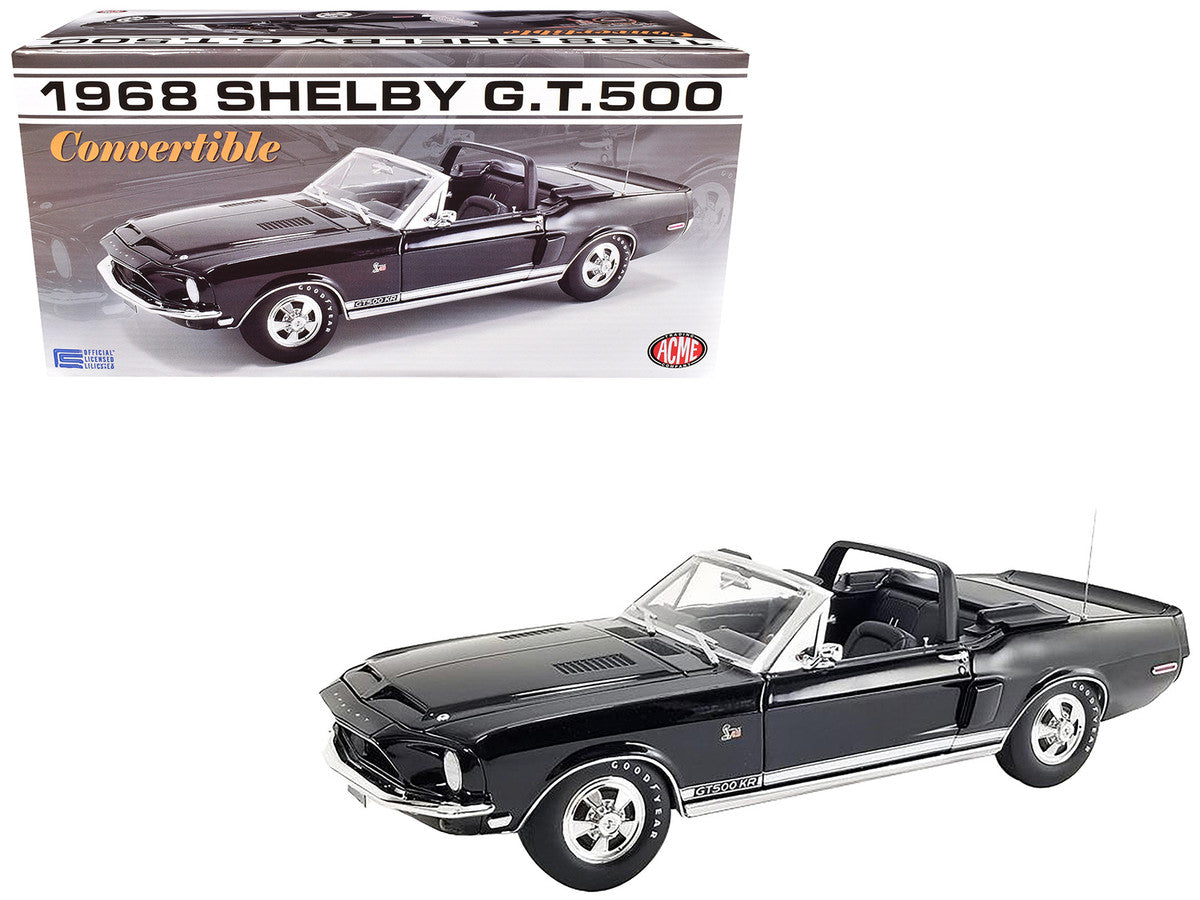 1968 Shelby GT500 KR Convertible Black with White Stripes Limited Edition to 480 pieces Worldwide 1/18 Diecast Model Car by ACME-4