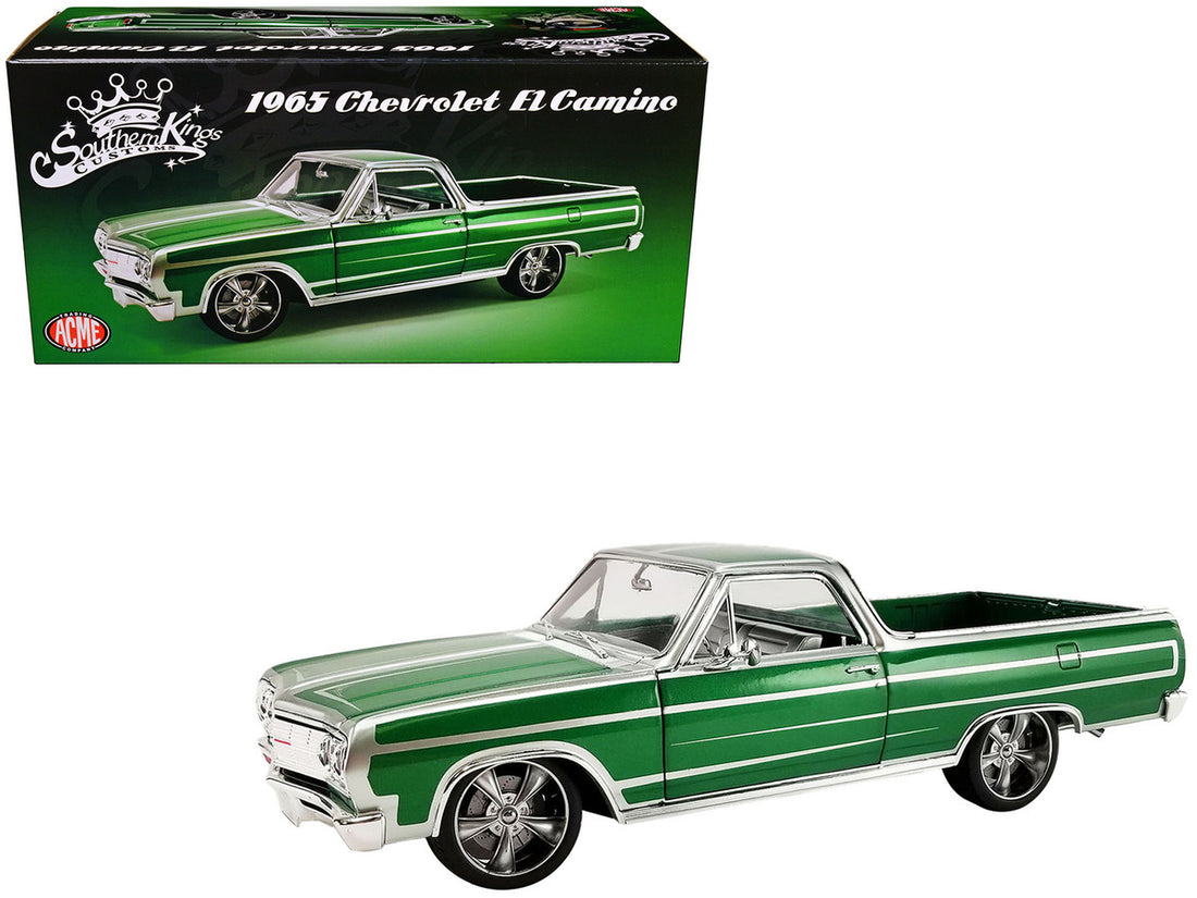 1965 Chevrolet El Camino Custom Calypso Green Metallic with Silver Graphics "Southern Kings Customs" Limited Edition to 210 pieces Worldwide 1/18 Diecast Model Car by ACME-0