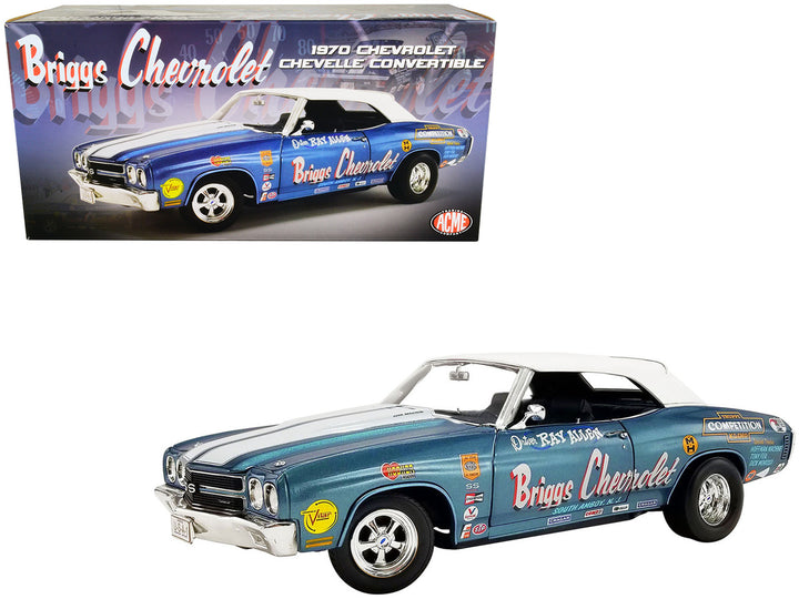 1970 Chevrolet Chevelle Convertible Blue Metallic with White Stripes "Briggs Chevrolet" Drag Car Limited Edition to 774 pieces Worldwide 1/18 Diecast Model Car by ACME-0