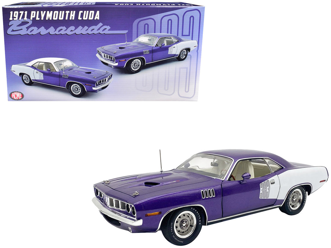 1971 Plymouth Barracuda Violet Metallic and White Limited Edition to 350 pieces Worldwide 1/18 Diecast Model Car by ACME-3