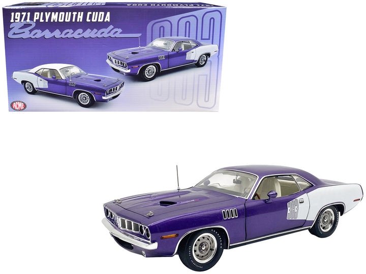 1971 Plymouth Barracuda Violet Metallic and White Limited Edition to 350 pieces Worldwide 1/18 Diecast Model Car by ACME-3