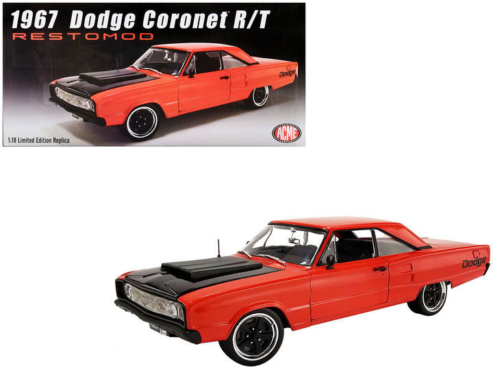 1967 Dodge Coronet R/T "Restomod" Primer Red with Black Hood Limited Edition to 372 pieces Worldwide 1/18 Diecast Model Car by ACME-0