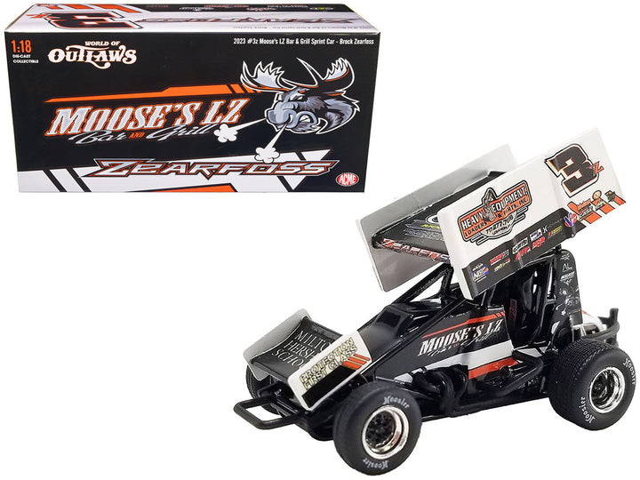 Winged Sprint Car #3Z Brock Zearfoss "Moose's LZ Bar and Grill" Brock Zearfoss Racing "World of Outlaws" (2023) 1/18 Diecast Model Car by ACME-0