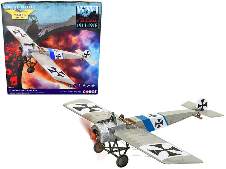 Fokker E.III Eindecker Fighter Aircraft "Vzfw. Ernst Udet Kampfeinsitzer Kommando Germany" (March 1916) "The Aviation Archive" Series 1/48 Diecast Model by Corgi-0