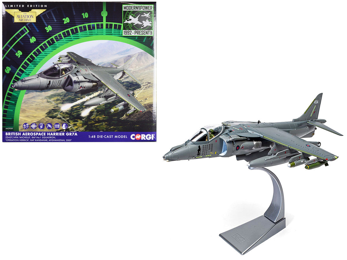 British Aerospace Harrier GR7A Aircraft "Michelle RAF No.1 Squadron Operation Herrick RAF Kandahar Afghanistan" (2007) Royal Air Force "The Aviation Archive" Series 1/48 Diecast Model by Corgi-0