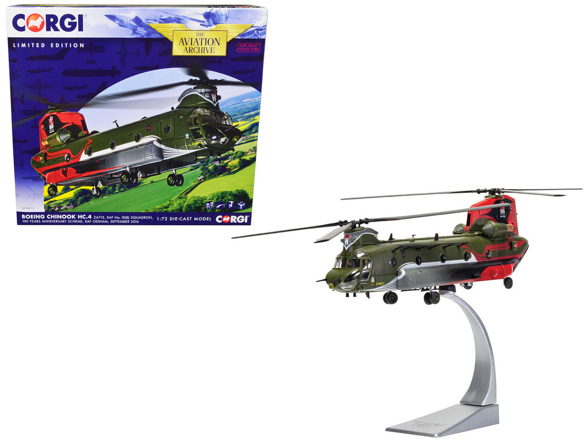 Boeing Chinook HC.4 Helicopter "ZA712 RAF No.18 (B) Squadron 100 Years Anniversary Scheme RAF Odiham" (September 2016) Royal Air Force "The Aviation Archive" Series 1/72 Diecast Model by Corgi-0