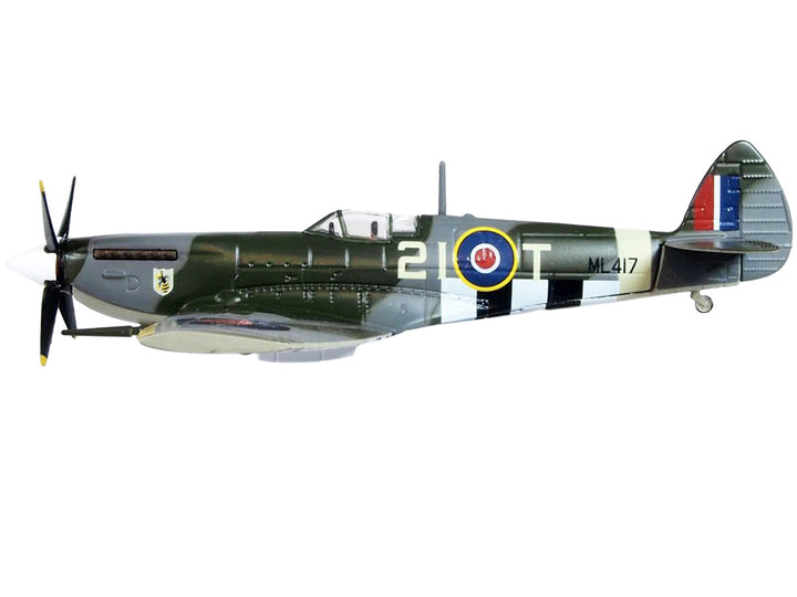 Supermarine Spitfire Mk IXE Fighter Aircraft "21-T 443 Squadron 127 Wing Belgium" (1945) Royal Canadian Air Force "Oxford Aviation" Series 1/72 Diecast Model Airplane by Oxford Diecast-1